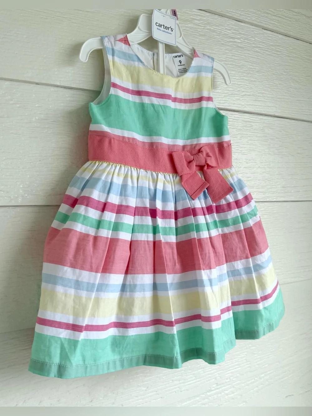 Carter's Sleeveless Pastel Stripe Bow Dress Size 9 Months Little Collections